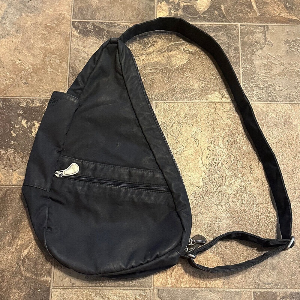 AmeriBag Healthy Back Bag Tote Crossbody Black Distressed Nylon USA SMALL